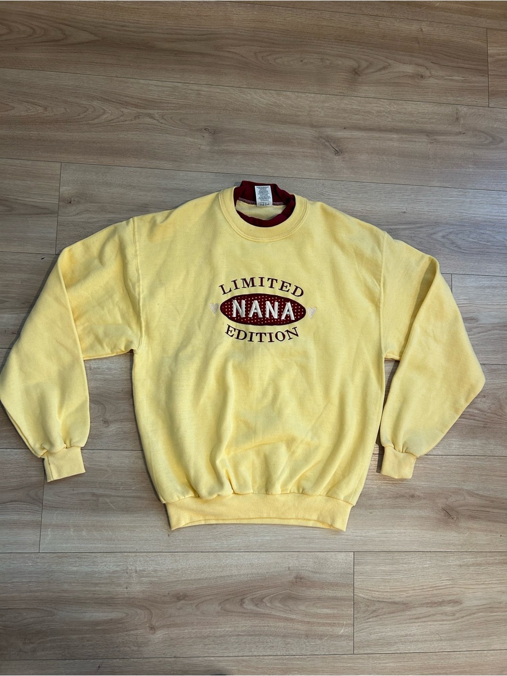 Jerzees Yellow 'Limited Nana Edition' Crewneck Sweatshirt with Maroon Accent